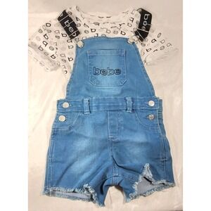 Bebe Girls Toddler Denim Frayed Hem Shorts Romper w/ T-Shirt 2pc Set - Size 4T